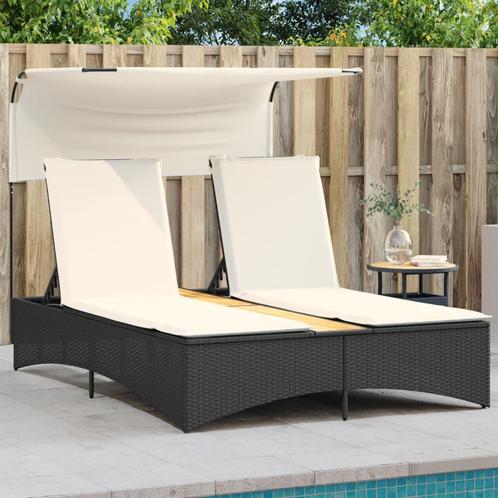 vidaXL Ligbed 2-persoons met luifel en kussens poly rattan, Tuin en Terras, Ligbedden, Nieuw, Verzenden