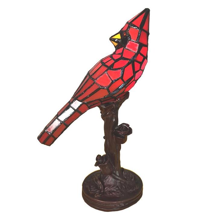 Tiffany Tafellamp Vogel 15x12x33 cm Rood, Huis en Inrichting, Lampen | Tafellampen, Minder dan 50 cm, Nieuw, Glas, Ophalen of Verzenden