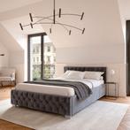 Gestoffeerd Bed Nizza - 140 x 200 cm - Grijs - LED Verlichti, Verzenden, Nieuw
