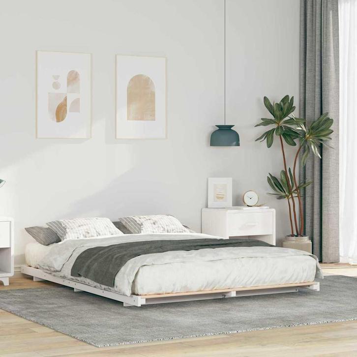 vidaXL Bedframe Wit 140 x 220 cm Massief grenenhout, Huis en Inrichting, Slaapkamer | Bedden, Wit, Nieuw, Hout, Verzenden