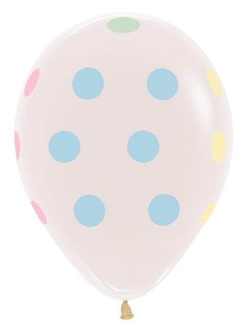 Ballonnen Pastel Polka Dots Clear 30cm 25st, Hobby en Vrije tijd, Feestartikelen, Nieuw, Verzenden