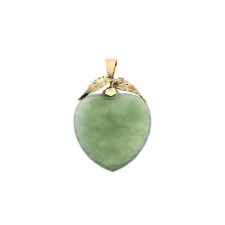 Gouden hanger met Jade (kettinghanger, geelgoud, 585), Sieraden, Tassen en Uiterlijk, Bedels, Gebruikt, Overige merken, Goud, Ophalen of Verzenden