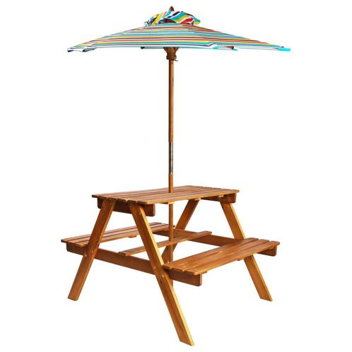 vidaXL Kinderpicknicktafel met parasol 79x90x60 cm massief, Tuin en Terras, Tuintafels, Nieuw, Hout, Verzenden