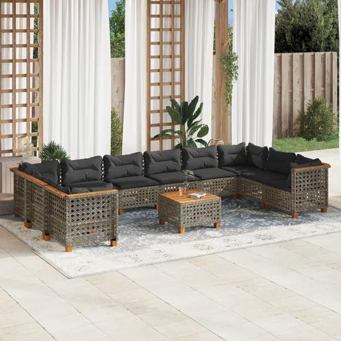vidaXL 11-delige Loungeset met kussens poly rattan grijs, Tuin en Terras, Tuinsets en Loungesets, Loungeset, Nieuw, Rotan, Verzenden