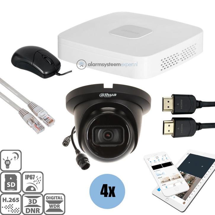 Black Kit 4x Turret 8 Mp + Recorder & Bekabeling, Audio, Tv en Foto, Videobewaking, Nieuw, Ophalen of Verzenden