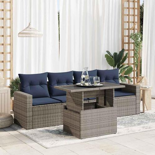vidaXL 5-delige Loungeset met kussens poly rattan acacia, Tuin en Terras, Tuinsets en Loungesets, Loungeset, Nieuw, Rotan, Verzenden