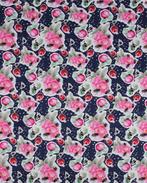 Poplin Katoen Bloemen & Bijen Blauw, Hobby en Vrije tijd, Stoffen en Lappen, Nieuw, Blauw