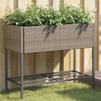vidaXL Plantenbakken met schap 2 st 90x40x75 poly rattan, Verzenden, Nieuw, Kunststof