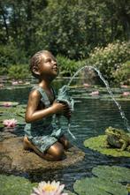Beeld, FREE SHIPPING XL Bronze: Boy with Frog - 53.5 cm -, Antiek en Kunst