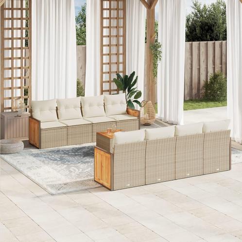 vidaXL 9-delige Loungeset met kussens poly rattan beige, Tuin en Terras, Tuinsets en Loungesets, Loungeset, Nieuw, Rotan, Verzenden