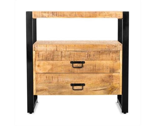 Mangohout kastje 2 lades Industrieel Design 80 cm -, Huis en Inrichting, Kasten | Televisiemeubels, Nieuw, Ophalen of Verzenden