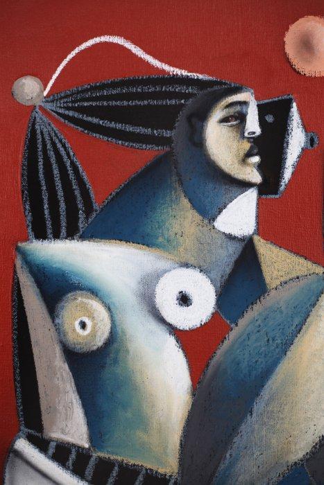 Jone Hopper - Muse au salon rouge, Antiek en Kunst, Kunst | Schilderijen | Modern