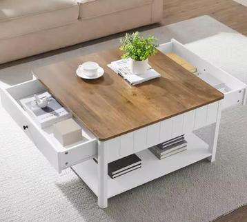 Salontafel 80x80 cm met 2 lades en plank – maritiem design beschikbaar voor biedingen