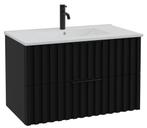 Badkamermeubel Set Fraser 80cm - Hoogglans zwart - 2 lades, Verzenden, Nieuw, Wastafelkast