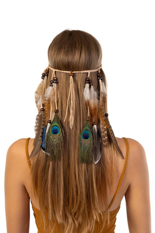 Hoofdband Veren Bruin Pauwenogen Ibiza Hippie Indiaan Haarba, Kleding | Dames, Carnavalskleding en Feestkleding, Accessoires, Nieuw