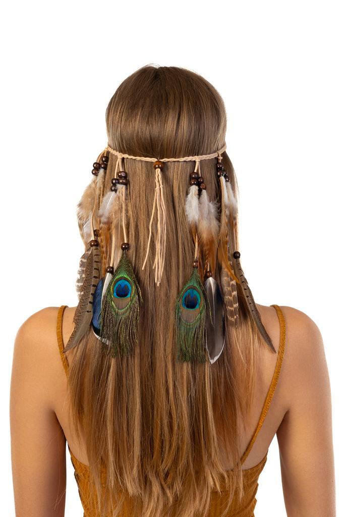 Hoofdband Veren Bruin Pauwenogen Ibiza Hippie Indiaan Haarba, Kleding | Dames, Carnavalskleding en Feestkleding, Accessoires, Nieuw