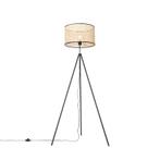 Landelijke vloerlamp tripod zwart met rotan kap - Kata, Nieuw, Overige materialen, Landelijk, 150 tot 200 cm