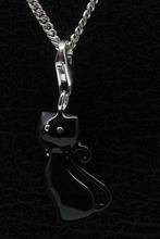 Zilveren Kat zittend zwart hanger en/of bedel, Sieraden, Tassen en Uiterlijk, Bedels, Nieuw, Verzenden