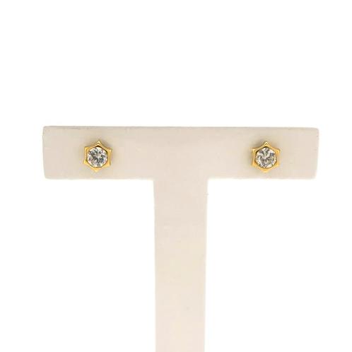 Gouden oorstekers met zirconia (oorbellen, geelgoud, 585), Sieraden, Tassen en Uiterlijk, Oorbellen, Overige kleuren, Gebruikt