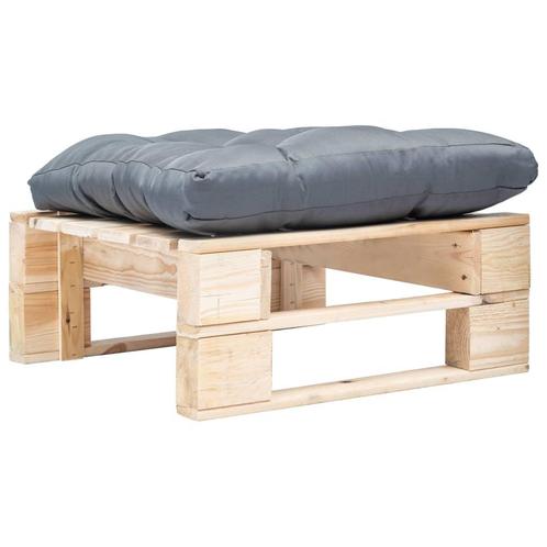 vidaXL Tuinpoef met grijs kussen pallet hout naturel, Tuin en Terras, Tuinsets en Loungesets, Nieuw, Verzenden