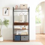 Kledingkast Larem met 5 planken 180x84x40 cm zwart en walnoo, Huis en Inrichting, Verzenden, Nieuw