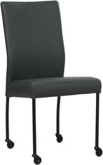 Donkerblauwe leren moderne eetkamerstoel - poot rond zwart m, Huis en Inrichting, Stoelen, Overige kleuren, Nieuw, Leer, Ophalen of Verzenden