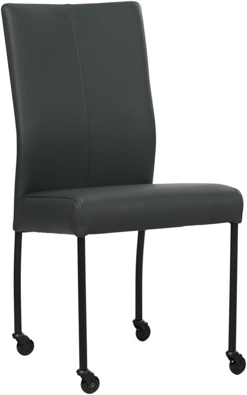 Donkerblauwe leren moderne eetkamerstoel - poot rond zwart m, Huis en Inrichting, Stoelen, Eén, Overige kleuren, Nieuw, Leer, Ophalen of Verzenden