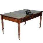 Engelse mahonie schrijftafel met groen  leer en twee laden c, Antiek en Kunst, Antiek | Meubels | Tafels, Ophalen of Verzenden