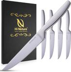 HI NATURE™ Steakmessen 4 Stuks RVS | Vleesmessen, Messenset,, Ophalen of Verzenden, Zo goed als nieuw