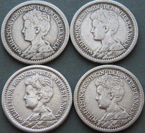 Nederland. Wilhelmina. 1/2 Gulden 1910-1912-1913-1919(4, Postzegels en Munten, Munten | Nederland