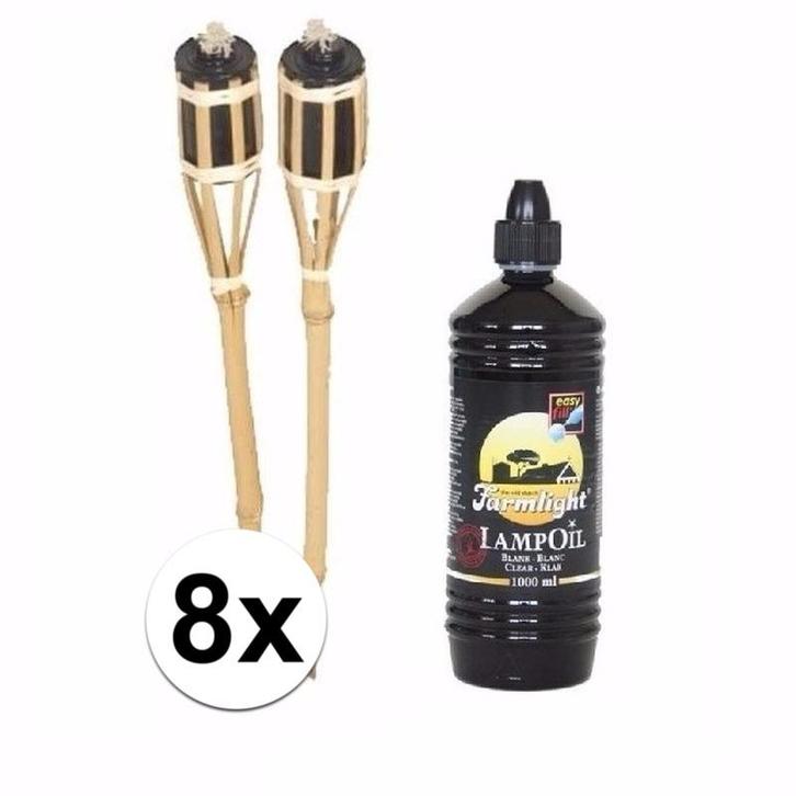 Bamboe tuinfakkels set 8 stuks 61 cm met fakkelolie 1 L - .., Tuin en Terras, Tuinwanddecoratie, Ophalen of Verzenden