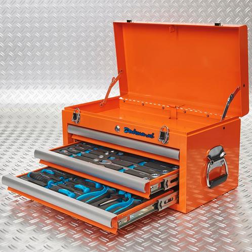 Datona Gereedschapskist drie lades - 2 lades gevuld - oranje, Doe-het-zelf en Verbouw, Gereedschap | Handgereedschap, Nieuw, Ophalen of Verzenden