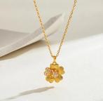 Zilveren ketting verguld met 22k echt goud bloem en zircoon, Met hanger, Nieuw, Ophalen of Verzenden, Goud