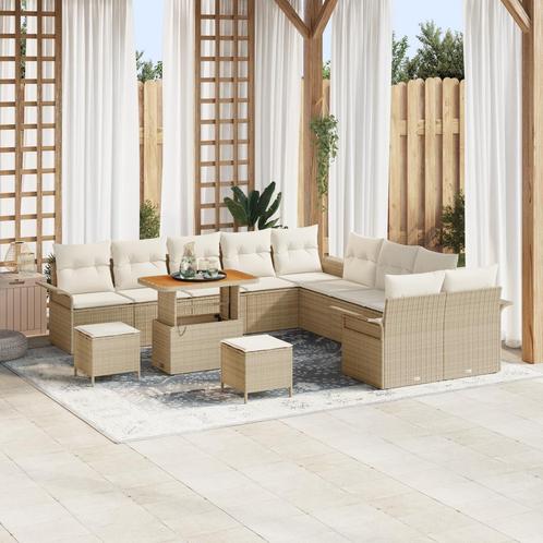 vidaXL 13-delige tuinsofa set met kussens in beige poly, Tuin en Terras, Tuinsets en Loungesets, Nieuw, Verzenden