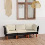 vidaXL Tuinbank 3-zits met kussens poly rattan zwart, Tuin en Terras, Tuinsets en Loungesets, Verzenden, Nieuw, Rotan, 3 zitplaatsen