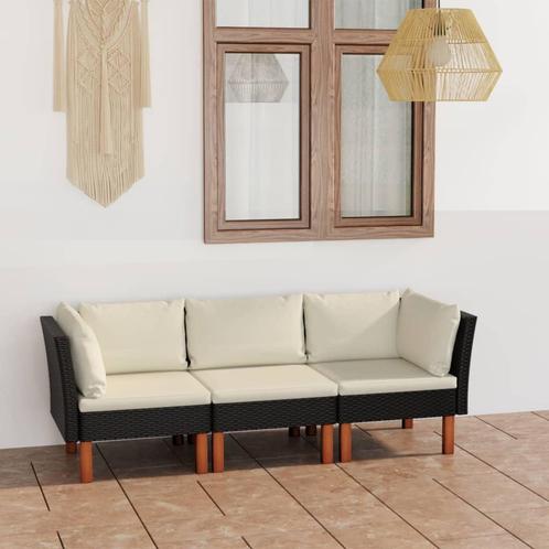 vidaXL Tuinbank 3-zits met kussens poly rattan zwart, Tuin en Terras, Tuinsets en Loungesets, Nieuw, 3 zitplaatsen, Rotan, Verzenden
