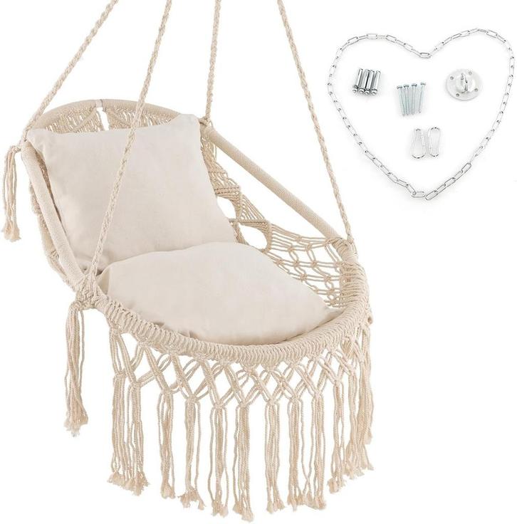 COSTWAY Hangstoel met 2 kussens, hangschommel tot 150 kg bel, Huis en Inrichting, Woonaccessoires | Overige, Zo goed als nieuw