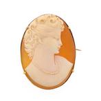 Gouden broche met camee | Antiek (vintage, schelp) (vintage), Gebruikt, Overige kleuren, Ophalen of Verzenden, Met edelsteen