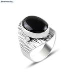 Zilveren ovale zwarte onyx steen ring, Sieraden, Tassen en Uiterlijk, Ringen, Nieuw, Zilver, Zwart, Verzenden