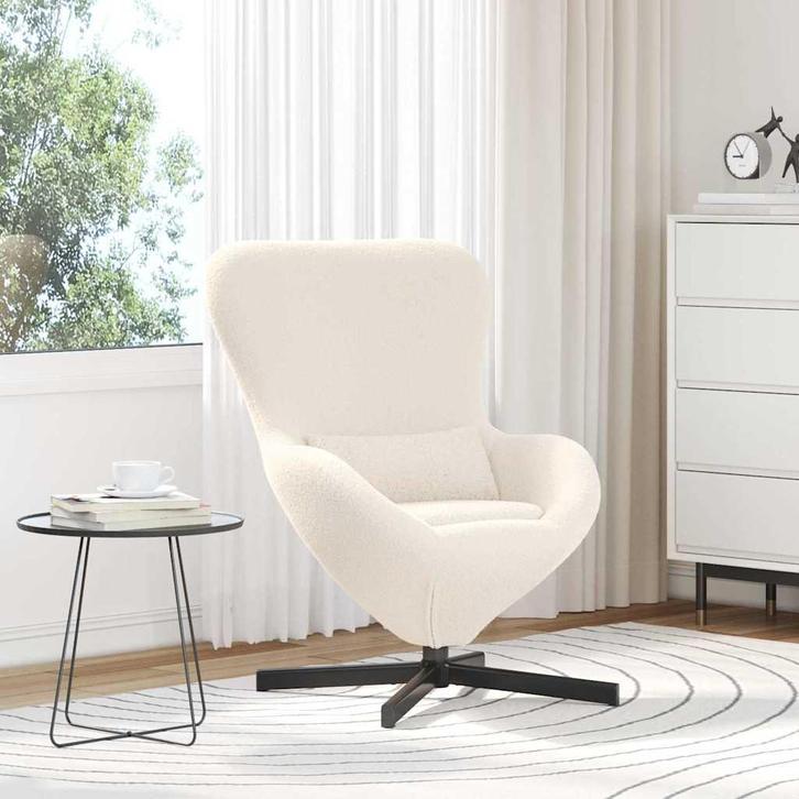 vidaXL Eivormige stoel Crème 63 x 73 x 90 cm Krullend, Huis en Inrichting, Fauteuils, Nieuw, Verzenden