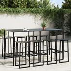 vidaXL 9-delige Tuinbarset gepoedercoat staal zwart, Verzenden, Nieuw, Rvs, 8 zitplaatsen