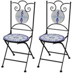 vidaXL Bistrostoelen inklapbaar 2 st keramiek blauw en wit, Tuin en Terras, Tuinstoelen, Verzenden, Nieuw, Metaal