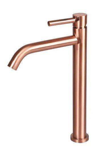 Hoge wastafelkraan 30 x 17 cm gebogen geborsteld koper, Doe-het-zelf en Verbouw, Sanitair, Kraan, Nieuw, Koper, Ophalen of Verzenden