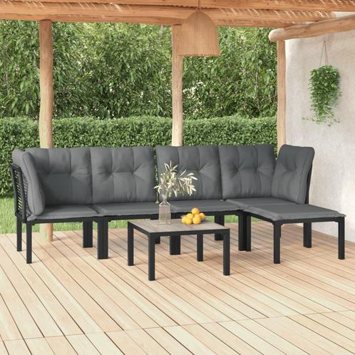 vidaXL 6-delige Loungeset poly rattan zwart en grijs, Tuin en Terras, Tuinsets en Loungesets, Loungeset, Nieuw, Rvs, Verzenden