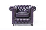 Chesterfield Fauteuil Original Leer  Antiek Paars, Nieuw, Leer, Verzenden, Klassiek