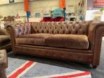 Chesterfield ! 3 zits Bruin LEER // VELVET Chesterfield Bank, Ophalen, Zo goed als nieuw, Leer, Chesterfield