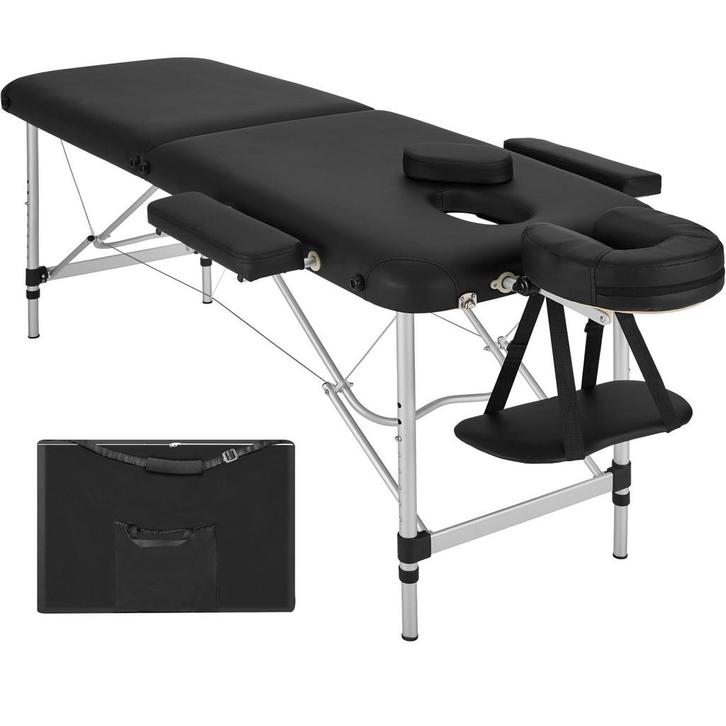 Massagetafel 2 zones met matras en aluminium frame - zwart, Sport en Fitness, Massageproducten, Verzenden