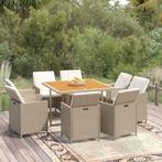 vidaXL 9-delige Tuinset met kussens poly rattan beige, Verzenden, Nieuw, Rotan, Tuinset