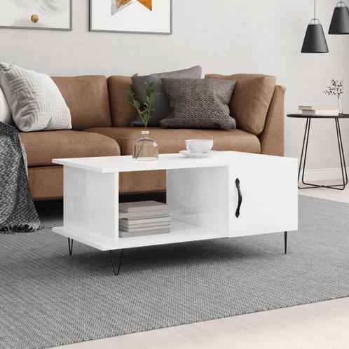 vidaXL Salontafel 90x50x40 cm bewerkt hout hoogglans wit, Huis en Inrichting, Tafels | Salontafels, 50 tot 100 cm, Nieuw, Overige houtsoorten