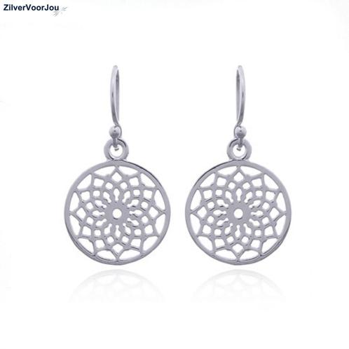 Zilveren lotus mandala bloem oorhangers, Sieraden, Tassen en Uiterlijk, Oorbellen, Nieuw, Verzenden